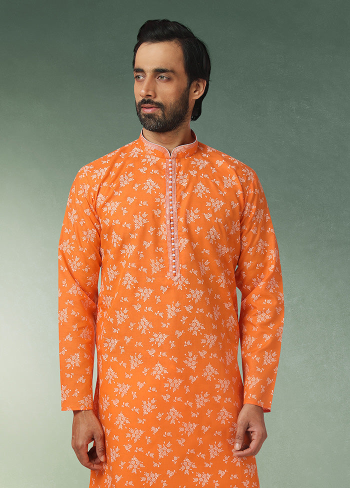 2 Pc Orange Cotton Kurta Pajama Set