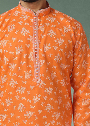 2 Pc Orange Cotton Kurta Pajama Set