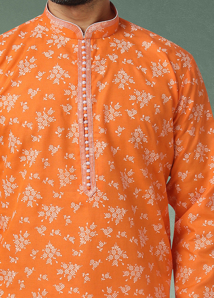 2 Pc Orange Cotton Kurta Pajama Set