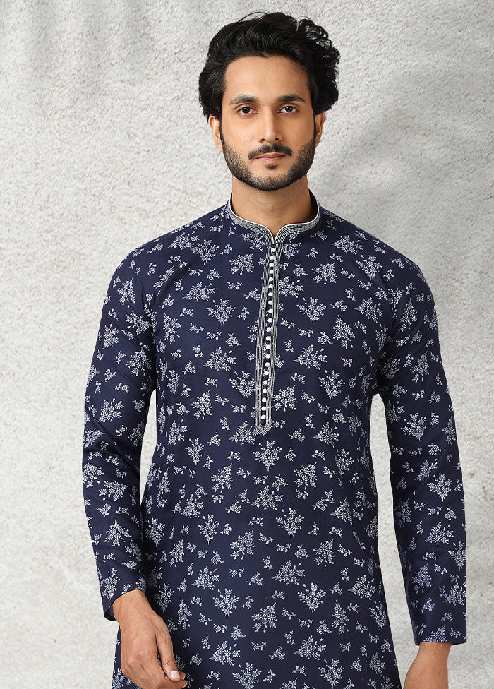 2 Pc Navy Blue Cotton Kurta Pajama Set