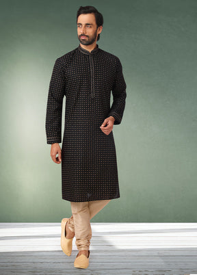 2 Pc Black Cotton Kurta Pajama Set