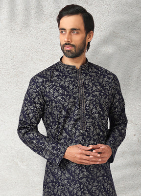 2 Pc Dark Blue Cotton Kurta Pajama Set