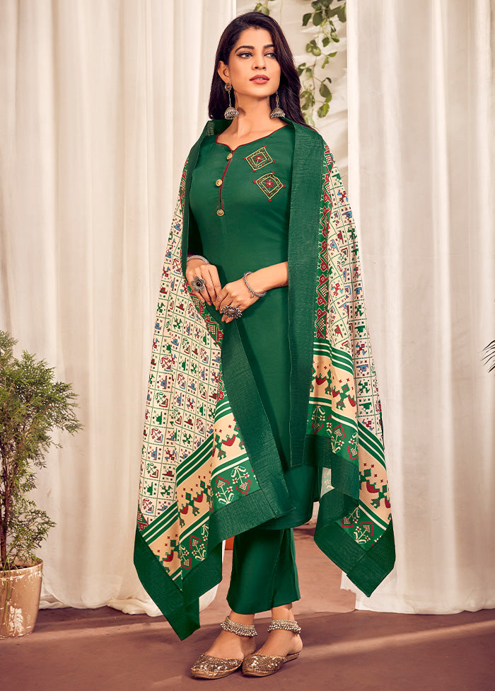 3 Pc Green Readymade Cotton Suit Set