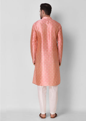 2 Pc Peach Dupion Silk Kurta Pajama Set