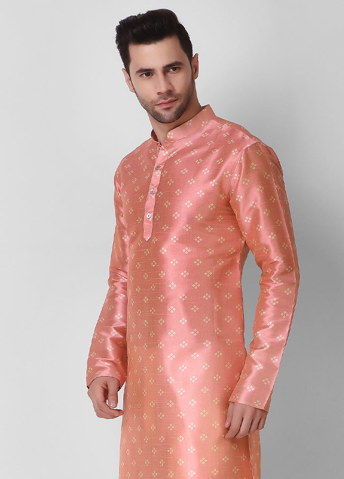 2 Pc Peach Dupion Silk Kurta Pajama Set