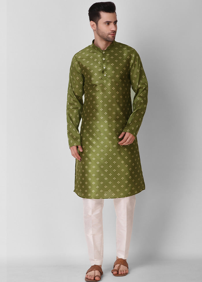 2 Pc Mehendi Dupion Silk Kurta Pajama Set