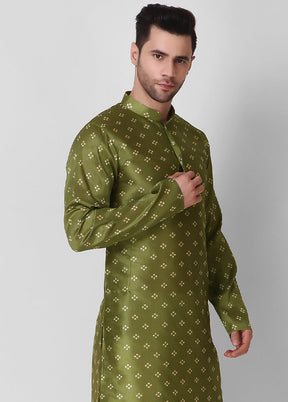 2 Pc Mehendi Dupion Silk Kurta Pajama Set