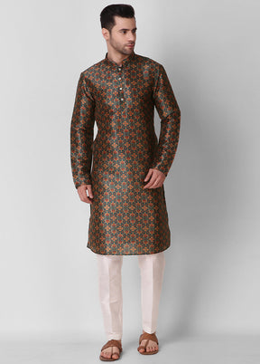 2 Pc Brown Dupion Silk Kurta Pajama Set