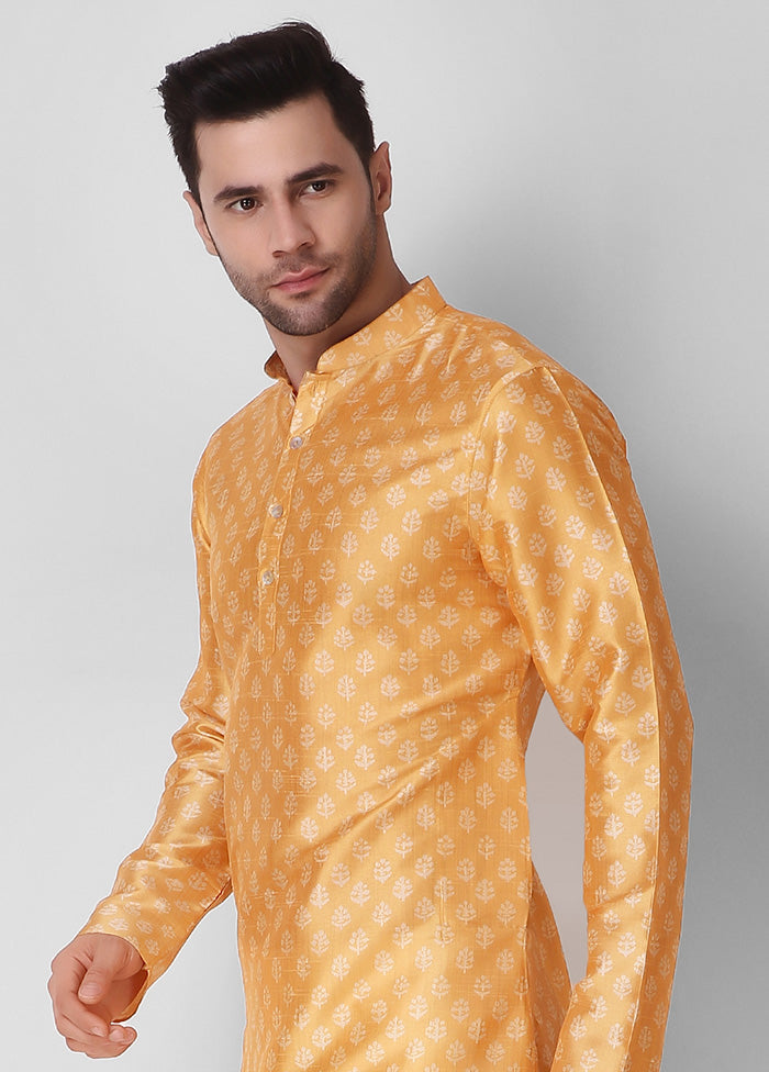 2 Pc Yellow Dupion Silk Kurta Pajama Set