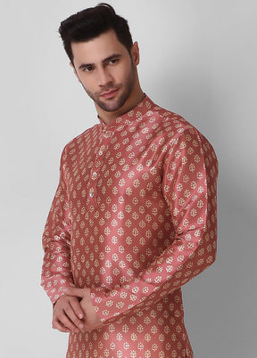 2 Pc Rust Dupion Silk Kurta Pajama Set