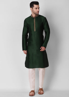 2 Pc Green Dupion Silk Kurta Pajama Set