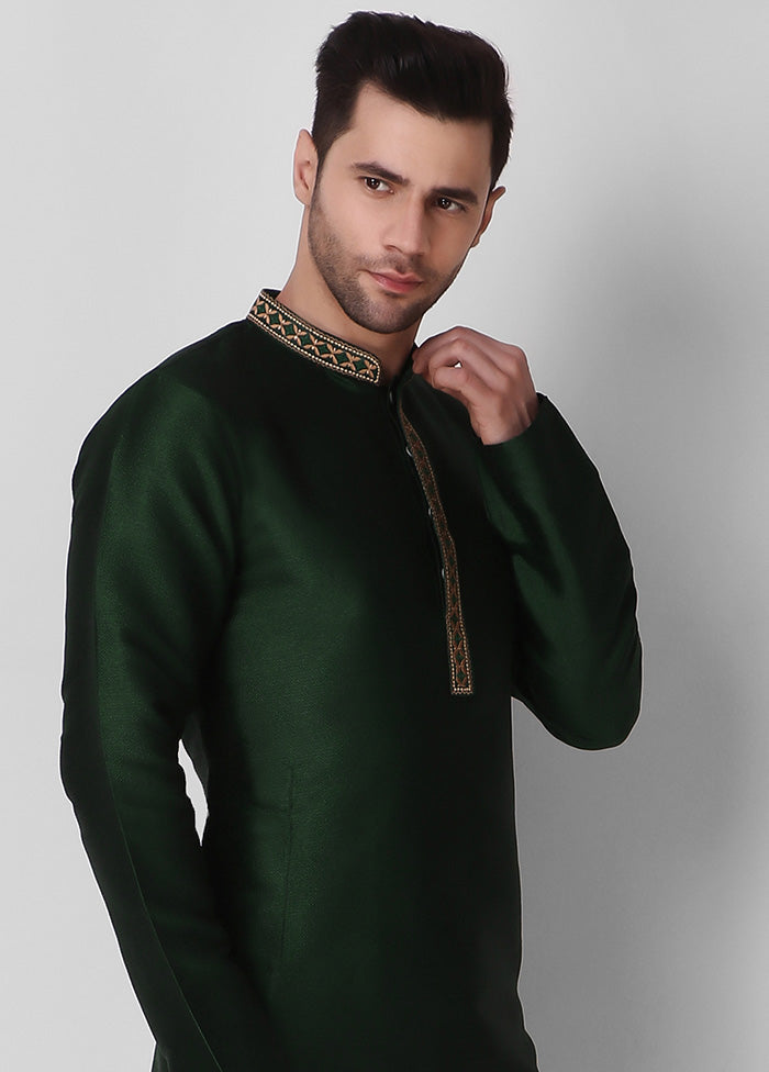 2 Pc Green Dupion Silk Kurta Pajama Set