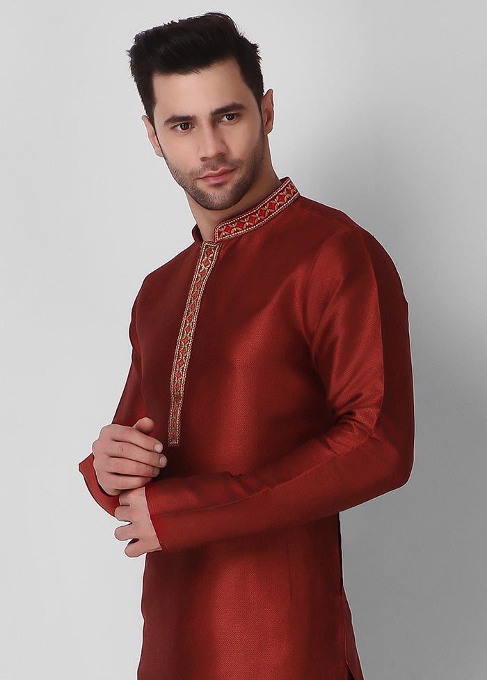 2 Pc Maroon Dupion Silk Kurta Pajama Set