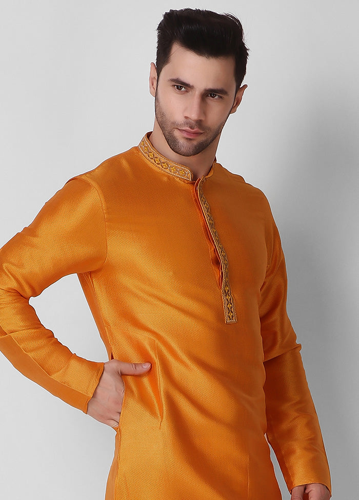 2 Pc Yellow Dupion Silk Kurta Pajama Set