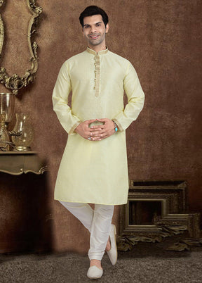 2 Pc Lime Green Dupion Silk Kurta Pajama Set