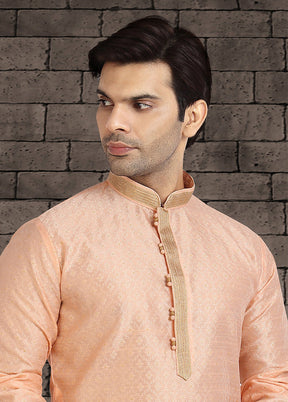 2 Pc Peach Dupion Silk Kurta Pajama Set