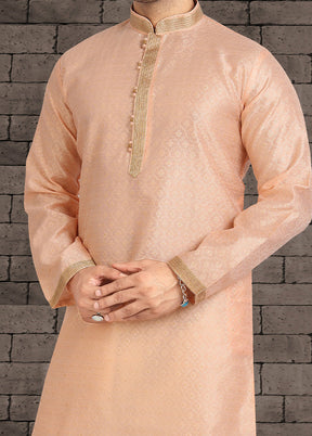 2 Pc Peach Dupion Silk Kurta Pajama Set