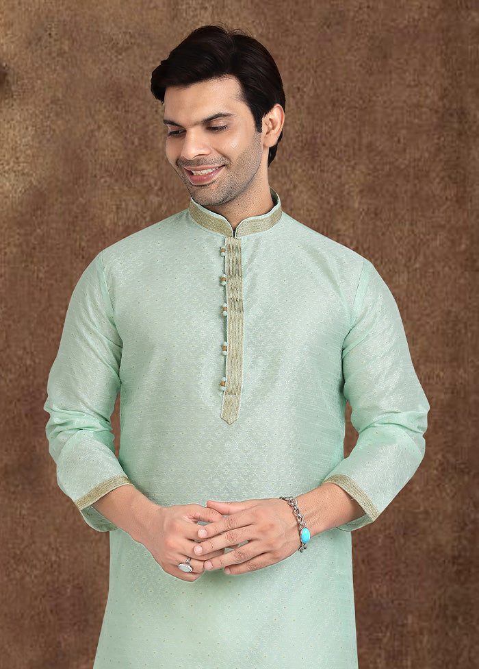 2 Pc Pista Green Dupion Silk Kurta Pajama Set