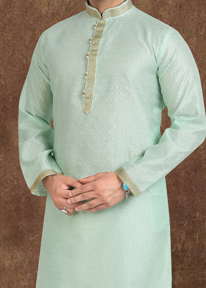 2 Pc Pista Green Dupion Silk Kurta Pajama Set