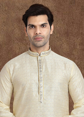 2 Pc Cream Dupion Silk Kurta Pajama Set