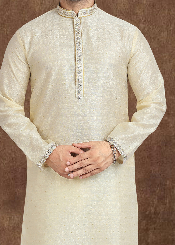 2 Pc Cream Dupion Silk Kurta Pajama Set