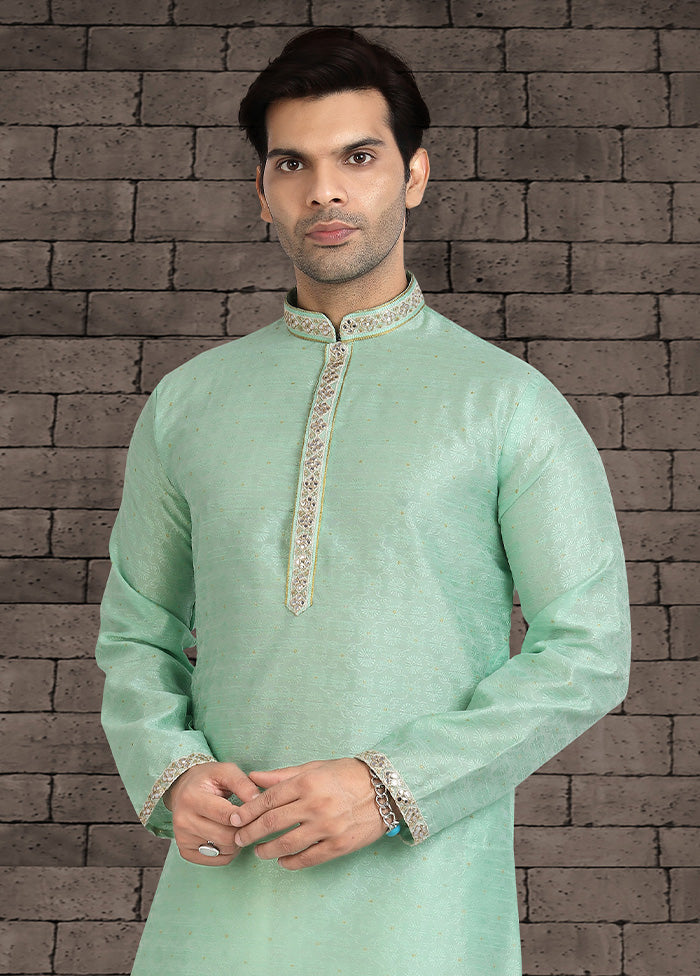 2 Pc Sea Green Dupion Silk Kurta Pajama Set