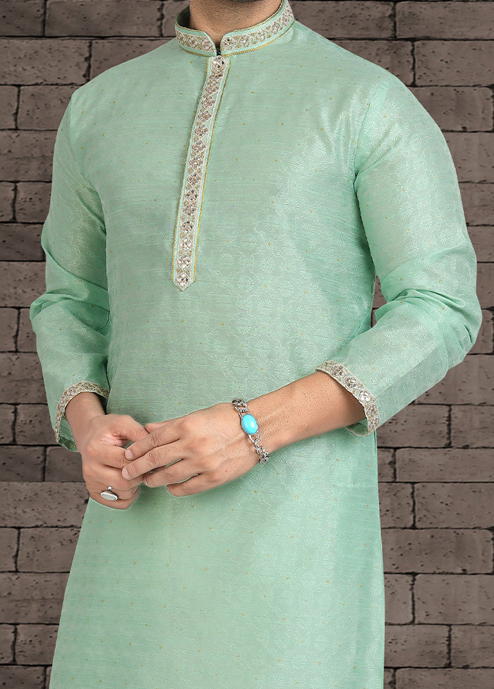 2 Pc Sea Green Dupion Silk Kurta Pajama Set