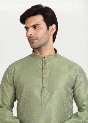 2 Pc Pista Green Dupion Silk Kurta Pajama Set