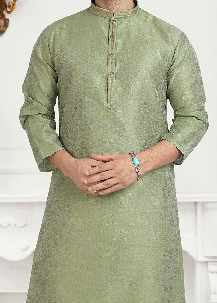 2 Pc Pista Green Dupion Silk Kurta Pajama Set