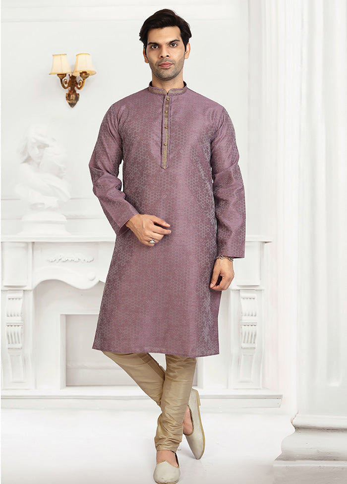 2 Pc Purple Dupion Silk Kurta Pajama Set