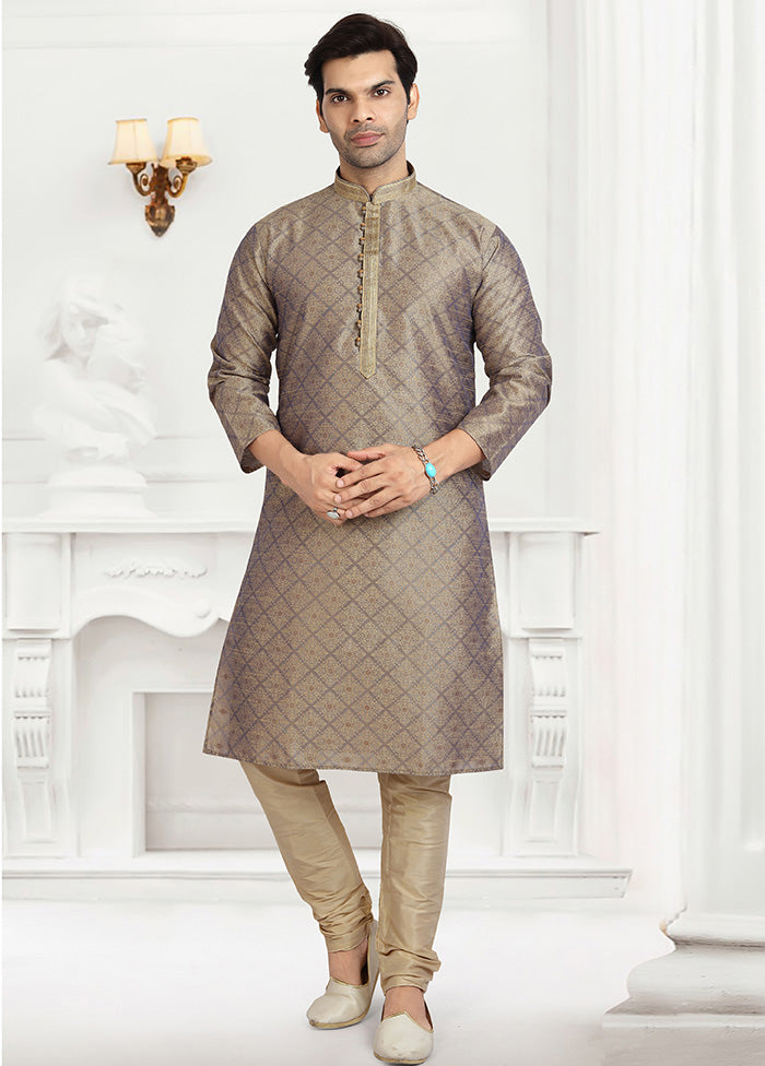 2 Pc Cream Dupion Silk Kurta Pajama Set