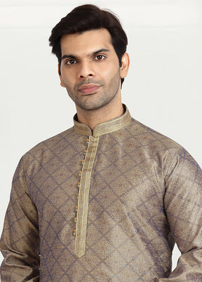 2 Pc Cream Dupion Silk Kurta Pajama Set