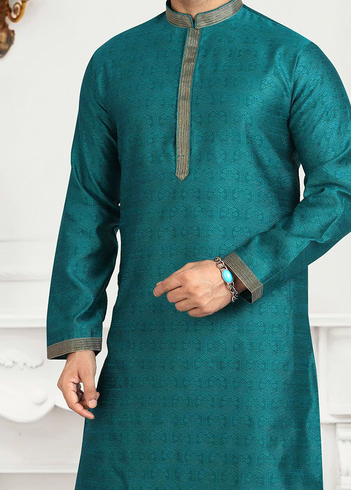 2 Pc Teal Dupion Silk Kurta Pajama Set