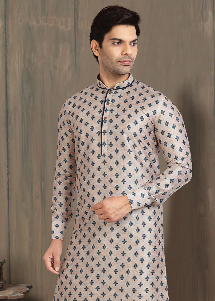 2 Pc Grey Dupion Silk Kurta Dhoti Set