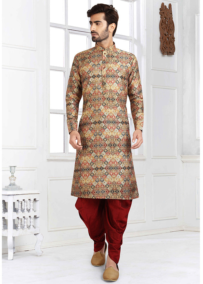 2 Pc Multicolor Dupion Silk Kurta Pajama Set