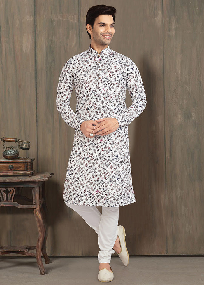 2 Pc White Cotton Kurta Pajama Set