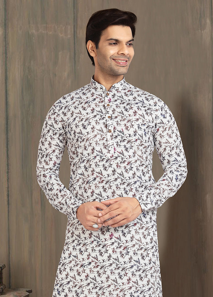 2 Pc White Cotton Kurta Pajama Set