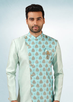 2 Pc Pista Green Dupion Silk Kurta Pajama Set