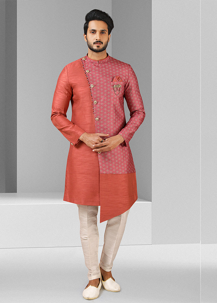 2 Pc Pink Dupion Silk Kurta Pajama Set