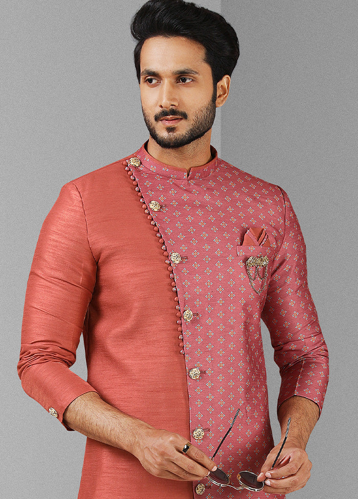 2 Pc Pink Dupion Silk Kurta Pajama Set