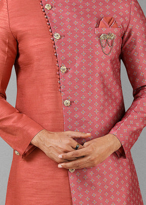 2 Pc Pink Dupion Silk Kurta Pajama Set