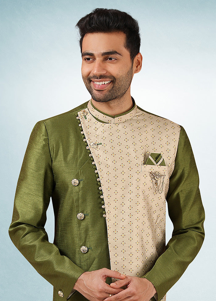 2 Pc Mehendi Dupion Silk Kurta Pajama Set