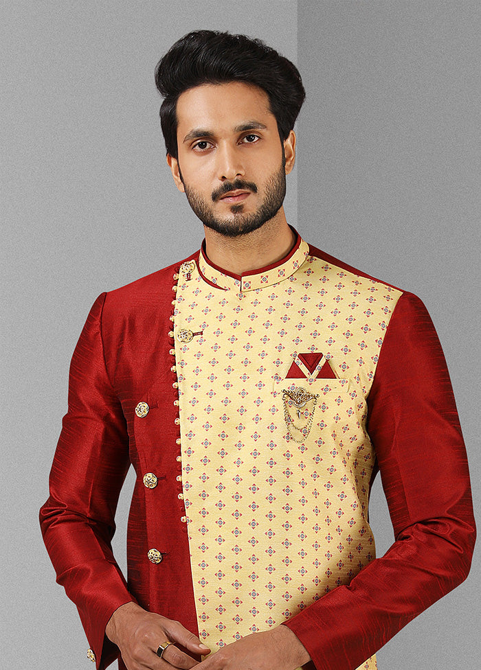 2 Pc Maroon Dupion Silk Kurta Pajama Set