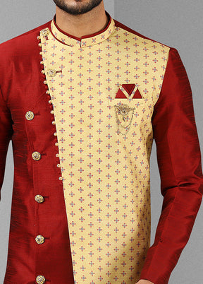 2 Pc Maroon Dupion Silk Kurta Pajama Set