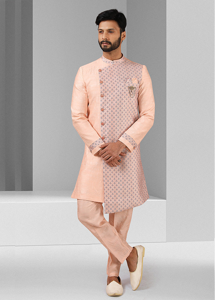 2 Pc Pink Dupion Silk Kurta Pajama Set