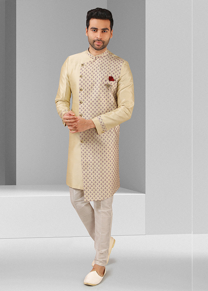 2 Pc Cream Dupion Silk Kurta Pajama Set