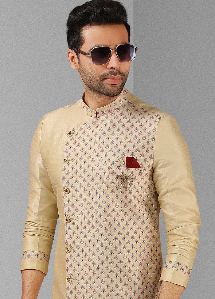 2 Pc Cream Dupion Silk Kurta Pajama Set