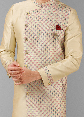 2 Pc Cream Dupion Silk Kurta Pajama Set