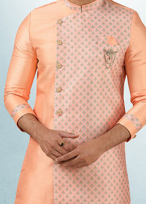 2 Pc Peach Dupion Silk Kurta Pajama Set