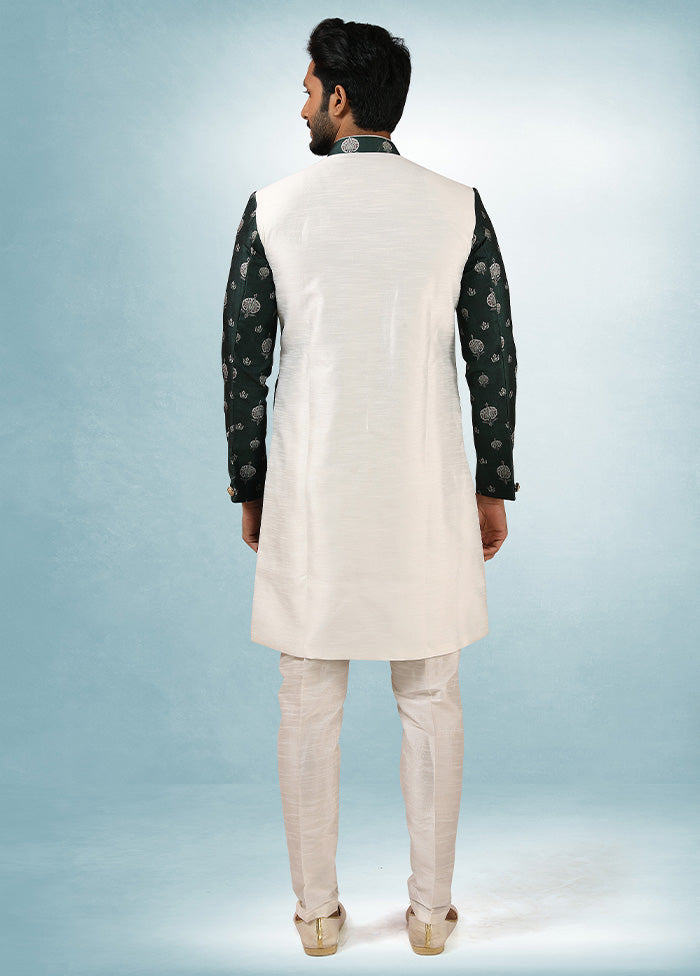 2 Pc Cream Dupion Silk Kurta Pajama Set